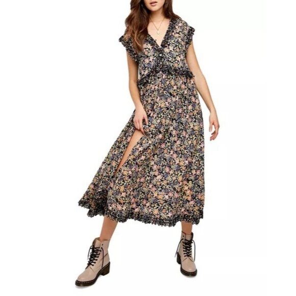 FREE PEOPLE 'Milania' Floral Maxi Dress - Dark Combo - SMALL RRP$168 - Picture 2 of 16